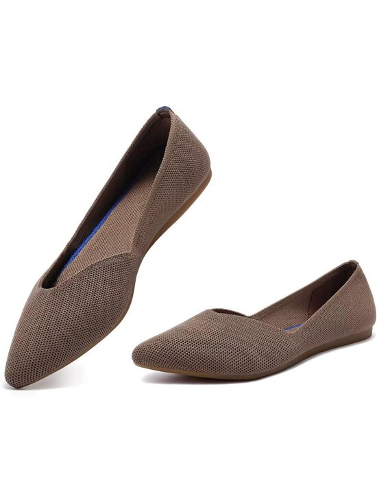 Shoes - Women's Brown Comfortable Classic Pointed Toe Knitted Dress Soft Flat Shoes